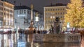 Fish Fountain, Fischbrunnen in front of the New New Town Hall at Marienplatz night timelapse in Munich, Germany Royalty Free Stock Photo