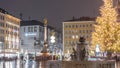 Fish Fountain, Fischbrunnen in front of the New New Town Hall at Marienplatz night timelapse in Munich, Germany Royalty Free Stock Photo