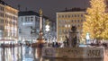 Fish Fountain, Fischbrunnen in front of the New New Town Hall at Marienplatz night timelapse in Munich, Germany Royalty Free Stock Photo