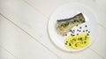 Fish with fresh herbs and lemon steamed black pepper