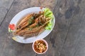Fish fried fish sauce Royalty Free Stock Photo