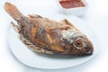 Fish Fried and pepper sauce. Royalty Free Stock Photo