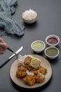 Fish fry snack with sauce and snack Royalty Free Stock Photo