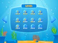 Fish game, number calculation, fun activity, game user interface, seaweed, design, in cartoon style vector illustration. Royalty Free Stock Photo