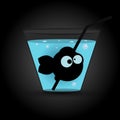 Fish in glass with blue drink or water. Vector