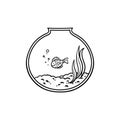 Fish in a glass bowl aquarium outline illustration