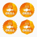 Fish grill hot icon. Cook or fry fish symbol. Royalty Free Stock Photo