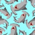 Fish hammer pattern seamless. Hammerhead shark background. marine predator texture