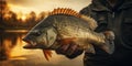 Fish in hands close up.The theme of fishing. Generative AI Royalty Free Stock Photo