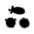 Fish hedgehog vector silhouettes