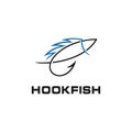 Fish with Hook Fishing Angler logo design Royalty Free Stock Photo