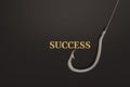 Fish hook and gold success word  isolated on white background. 3D illustration Royalty Free Stock Photo