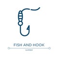Fish and hook icon. Linear vector illustration from summer collection. Outline fish and hook icon vector. Thin line symbol for use Royalty Free Stock Photo