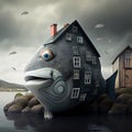 Fish house in cloudy weather