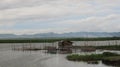 fish hut house in the middle of Limboto Lake, Gorontalo Royalty Free Stock Photo