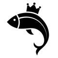 Fish icon black silhouette. Fishing logo symbol. Premium fish with a crown. Vector 10EPS