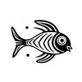 Playful And Bold Fish Icon Illustration In Black And White