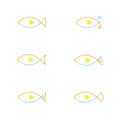 Fish icon outline stroke set dash line design illustration orange yellow and blue color isolated on white background, vector eps10 Royalty Free Stock Photo