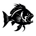 Fish Icon, Sea Bass Shape, Minimal Fishing Symbol, Evil Tuna Silhouette, Agressive Salmon Sign, Black Ink Fish Royalty Free Stock Photo