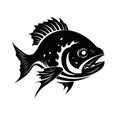Fish Icon, Sea Bass Shape, Minimal Fishing Symbol, Evil Tuna Silhouette, Agressive Salmon Sign, Black Ink Fish Royalty Free Stock Photo