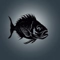 Fish Icon, Sea Bass Shape, Minimal Fishing Symbol, Evil Tuna Silhouette, Agressive Salmon Sign, Black Ink Fish Royalty Free Stock Photo