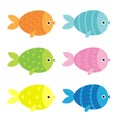 Fish icon set. Cute kawaii cartoon funny baby character. Marine life. Colorful aquarium sea ocean animals. Kids collection. Royalty Free Stock Photo