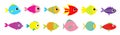 Fish icon set line. Cute cartoon kawaii colorful aquarium animals. Baby kids collection. Isolated. White background. Flat design Royalty Free Stock Photo