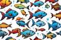 Fish icons highlighted on a white background, A set of aquarium cartoon fish. Tropical fish, a collection of marine fish Royalty Free Stock Photo