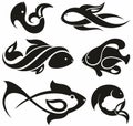 Fish icons. Marine life. Silhouette icon. Vector Illustrations. Royalty Free Stock Photo