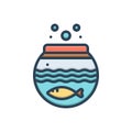 Color illustration icon for Fish Inside The Bowl, fishbowl and aquariums