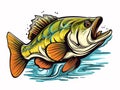 A Fish With Its Mouth Open - Catching Bass fish. Fish color. Vector fish