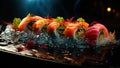 Fish japanese delicious seafood. Delicious asian sushi food on a plate. Generative AI Royalty Free Stock Photo