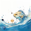 A fish and a jelly floating in the water. Digital image Royalty Free Stock Photo