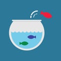 Fish jumping icon,  fish jumping outside the fish bowl, think differently, business concept, vector, illustration Royalty Free Stock Photo