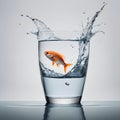 Fish jumping out of glass of water Royalty Free Stock Photo