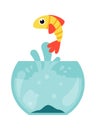 Fish jumps in water of aquarium flat icon