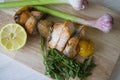 Fish kebob with garlic and lemon