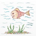 Fish Kids drawing style illustration. Crayon art Royalty Free Stock Photo