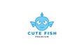 Fish kids head smile blue cute cartoon logo vector illustration design