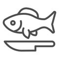 Fish and knife line icon, Fish market concept, seafood restaurant emblem sign on white background, Fish and knife icon