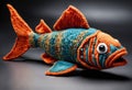 A fish that is knitting a scarf or sweater