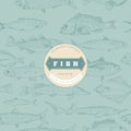 Fish label with seamless pattern Royalty Free Stock Photo