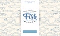 Fish label with seamless pattern Royalty Free Stock Photo