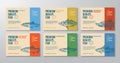 Fish Labels Set. Abstract Vector Packaging Design Layouts Collection. Modern Typography and Hand Drawn Sardine, Pollock