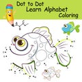 Fish. Learning the uppercase letters of the English alphabet with cartoon Fish. Dot to dot game with letters for kids. Logic Game