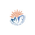 Fish life in the sea, marine life icons, sun and fish logo Royalty Free Stock Photo