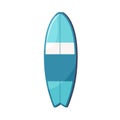 Fish-like surfboard, short water board. Thick hybrid shortboard top view. Beach sport fishtail-style item for summer Royalty Free Stock Photo