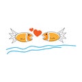 Fish line icon with love sign. Cartoon fish, Royalty Free Stock Photo