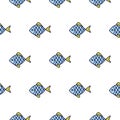 Fish line icon seamless vector pattern. Royalty Free Stock Photo