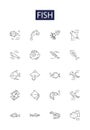 Fish line vector icons and signs. Salmon, Trout, Goldfish, Mackerel, Cod, Perch, Tuna, Bass outline vector illustration Royalty Free Stock Photo